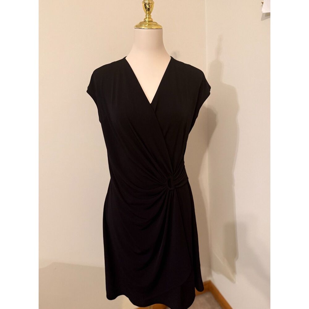 Tommy Bahama Clara Black Faux Wrap Ruched Ring Dress Size M